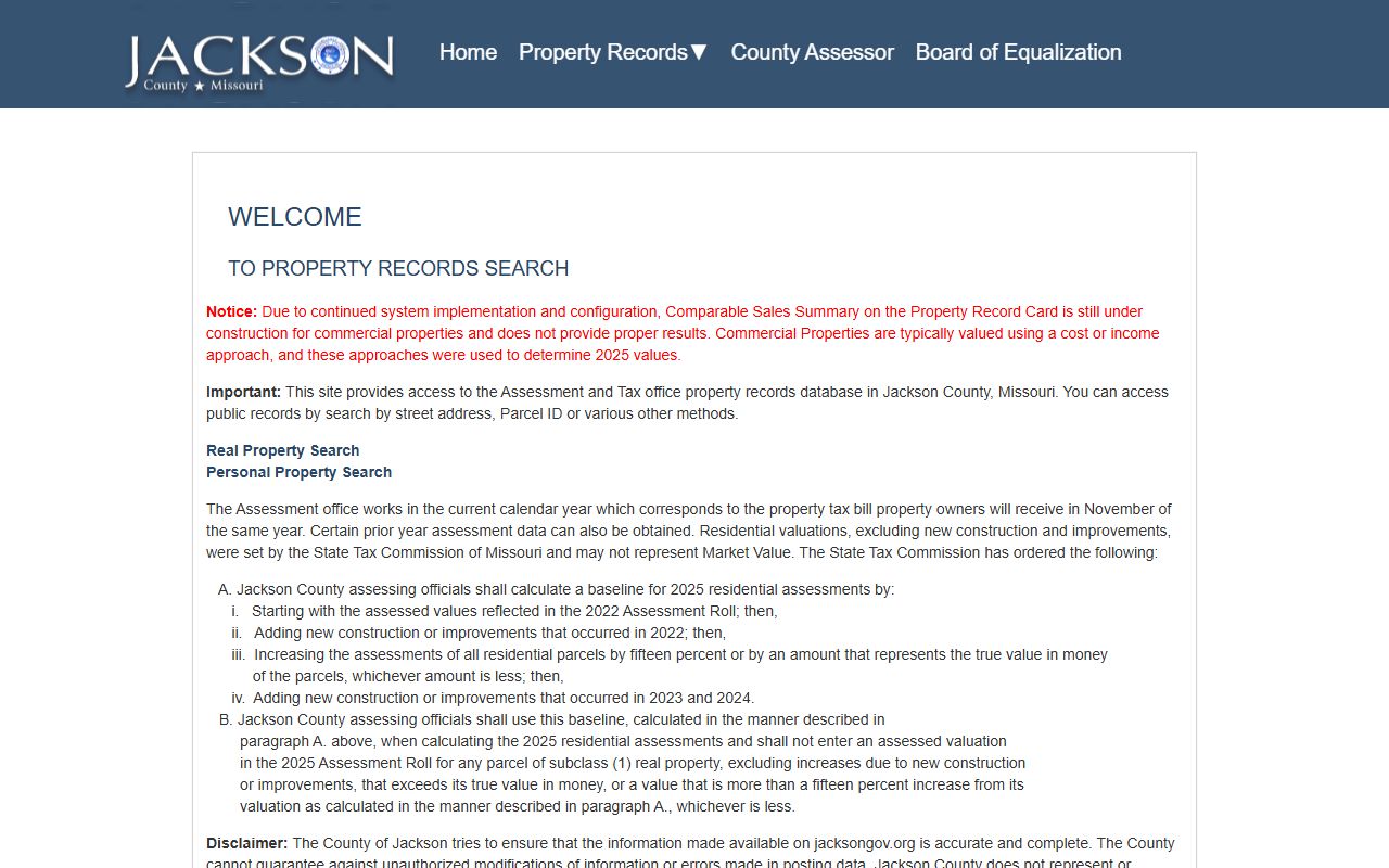 Jackson County Public Access portal for Independence property records search
