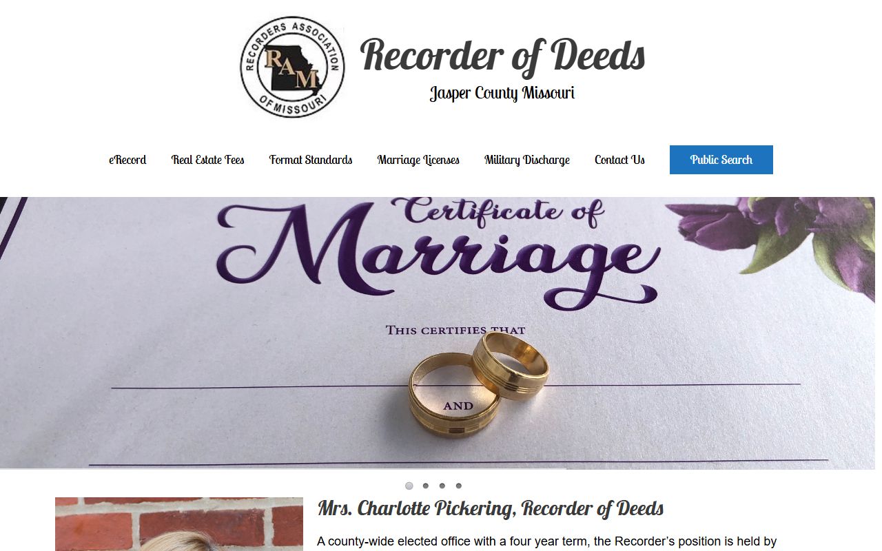 Jasper County Recorder website for Joplin property records search