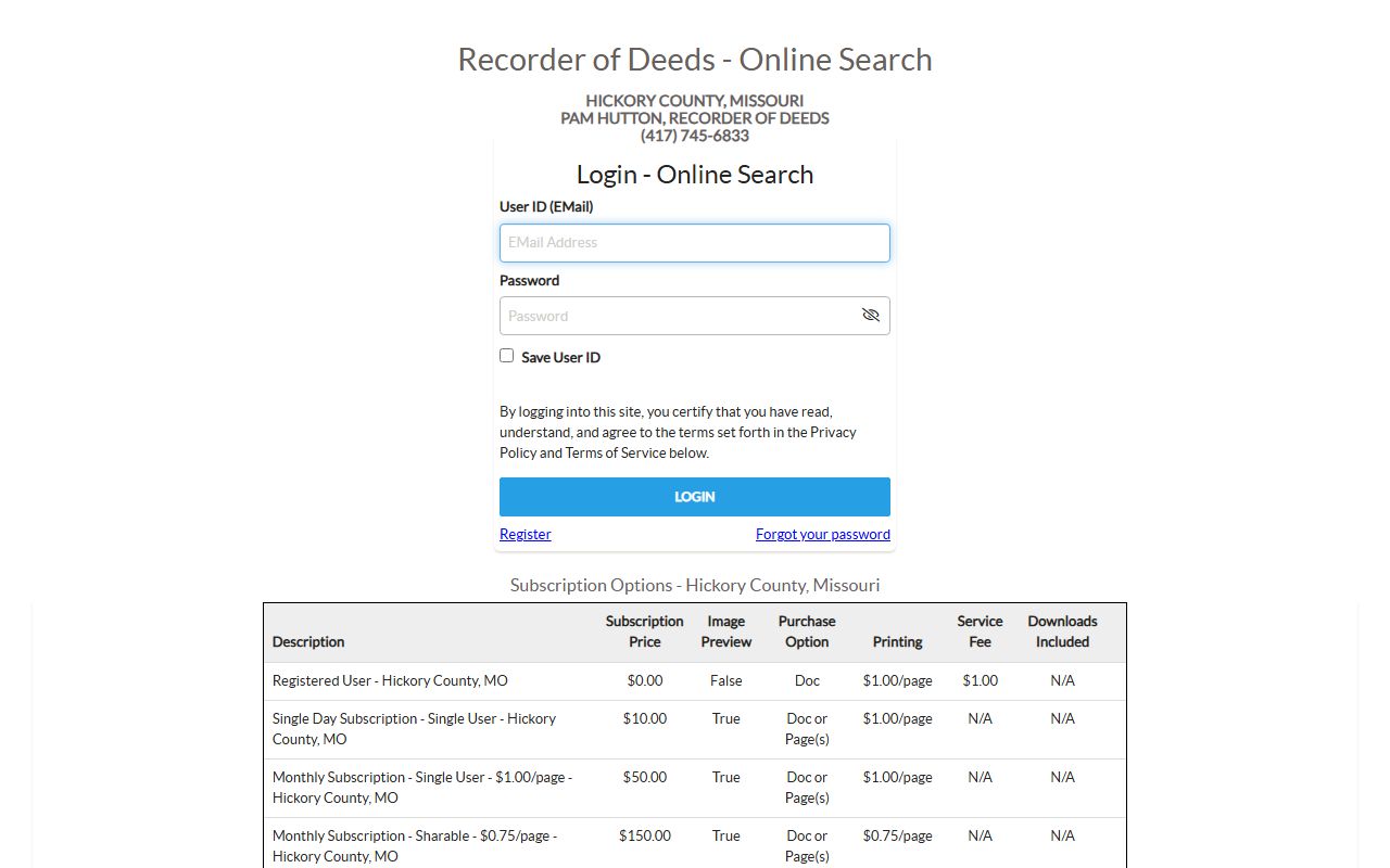 Hickory County Missouri online property records search portal