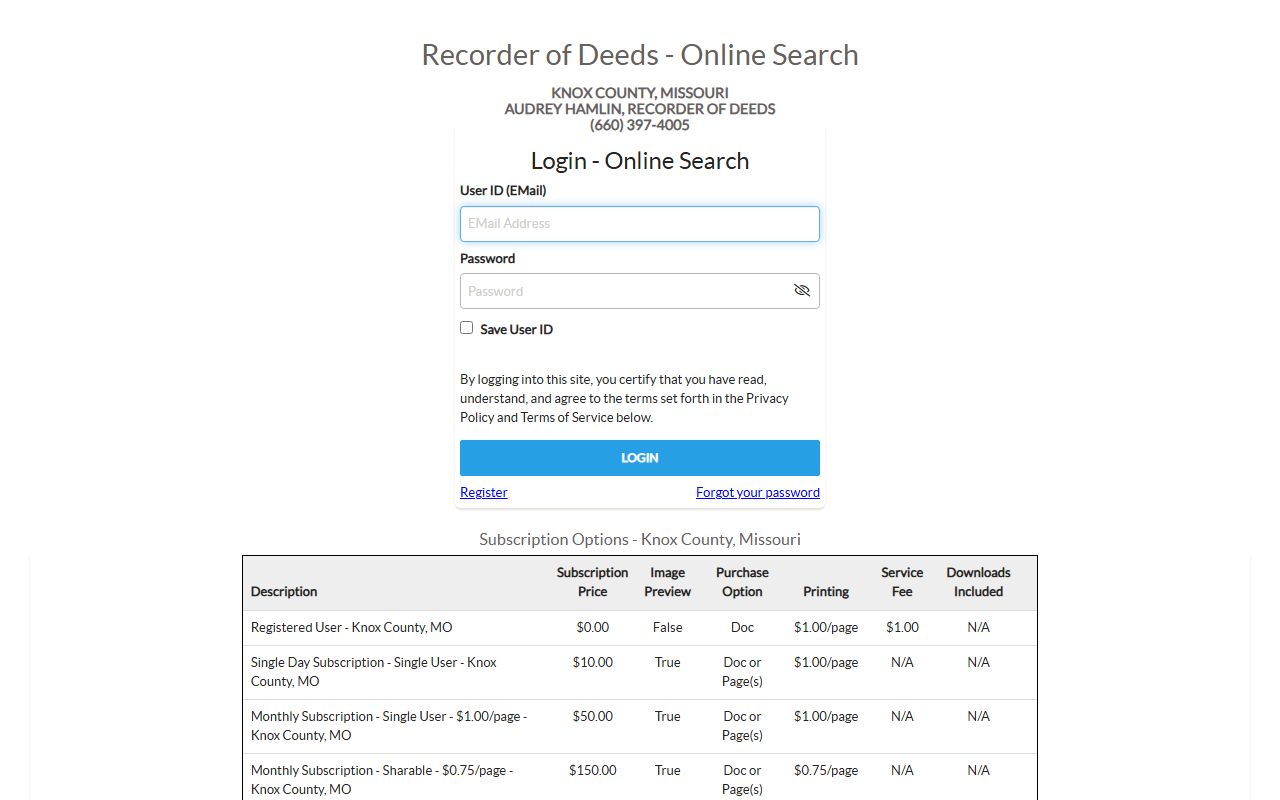Knox County Missouri property records search portal