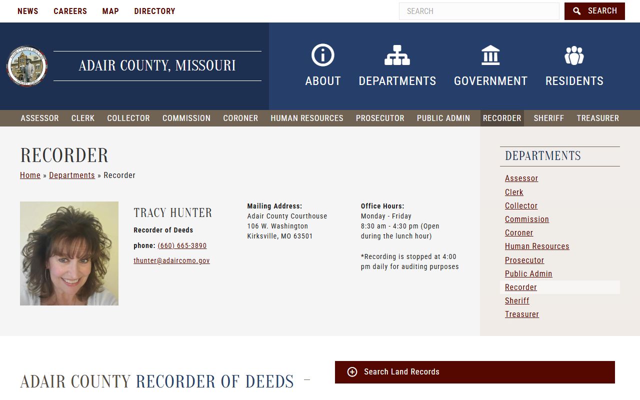 Adair County Recorder of Deeds office for property records in Kirksville Missouri