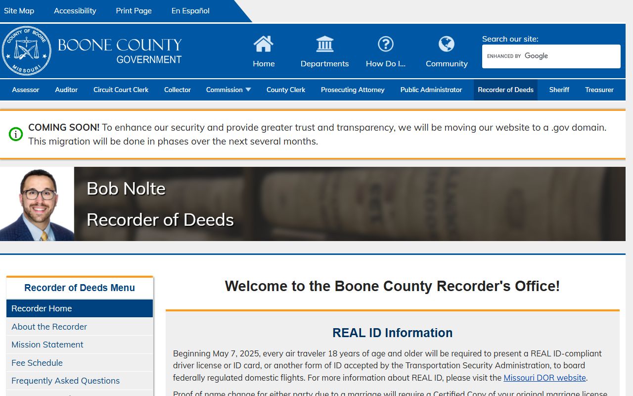 Boone County Missouri Recorder of Deeds website for property records search