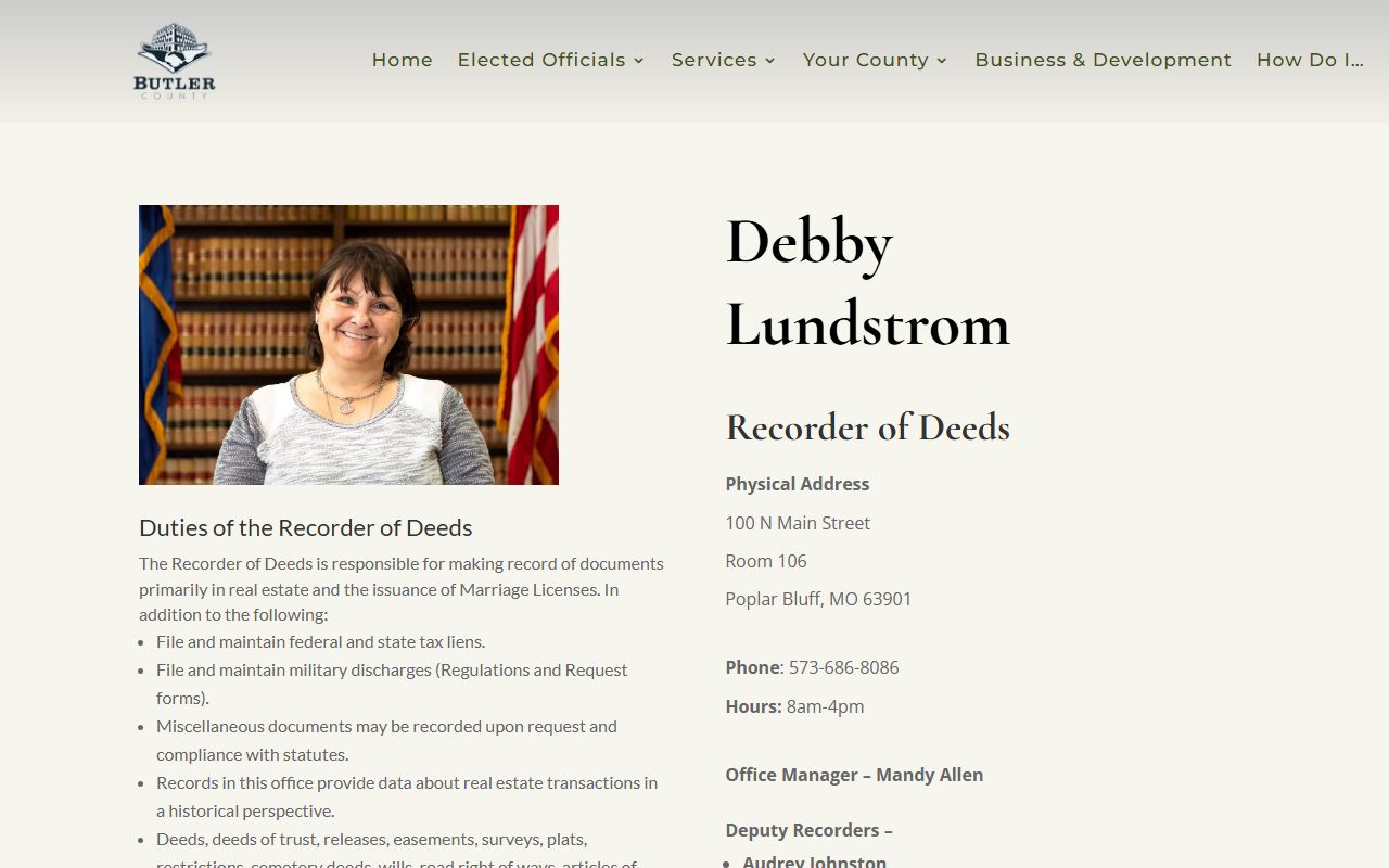 Butler County Missouri Recorder of Deeds website for property records