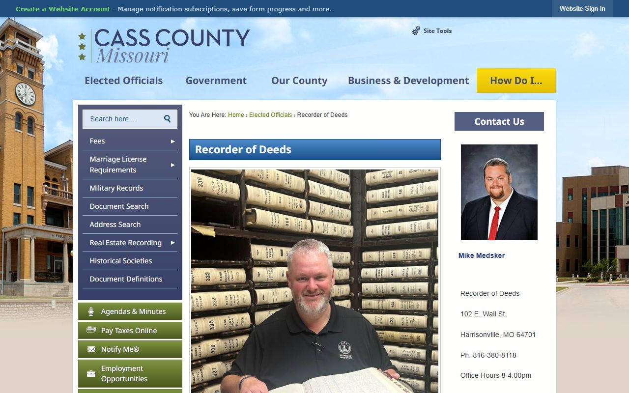 Cass County Missouri Recorder of Deeds website for property records
