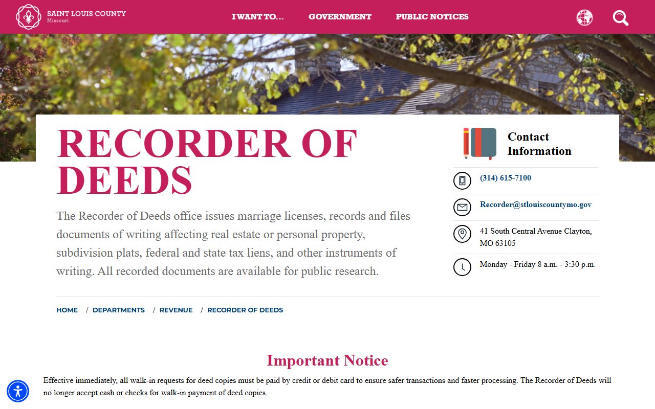 St. Louis County Recorder of Deeds website for property records search