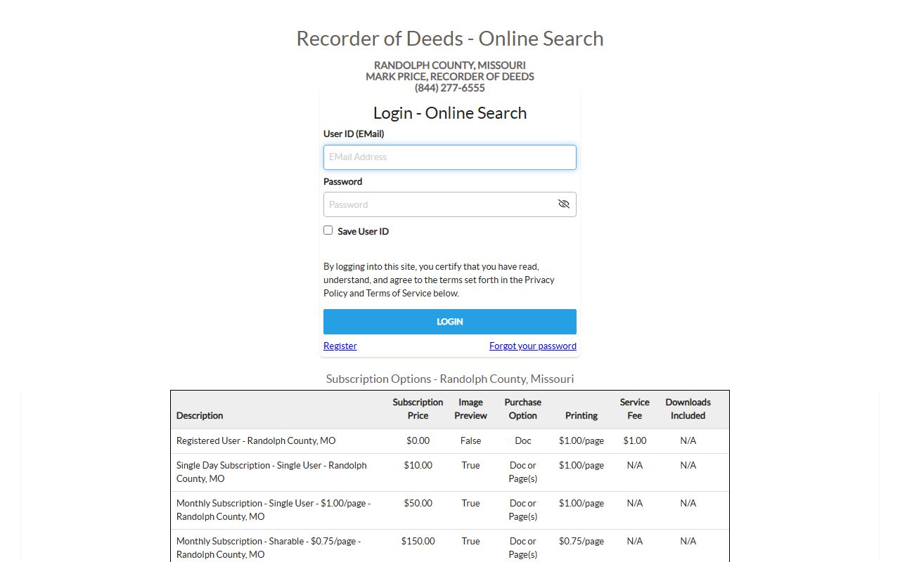 Randolph County property records online search portal