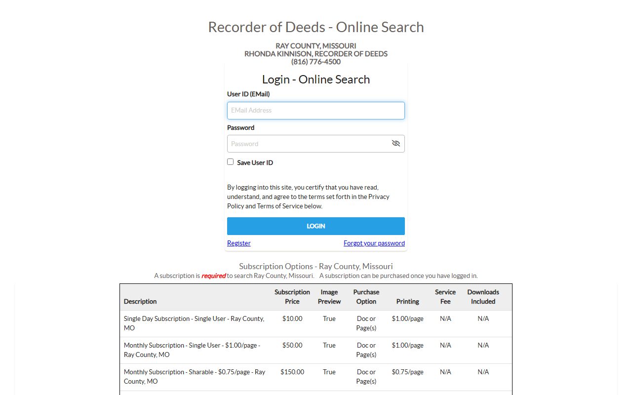 Ray County property records online search portal