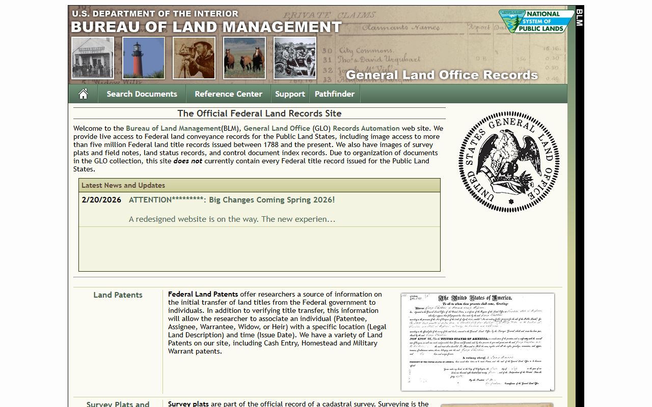 Bureau of Land Management patent search for historical Missouri property records