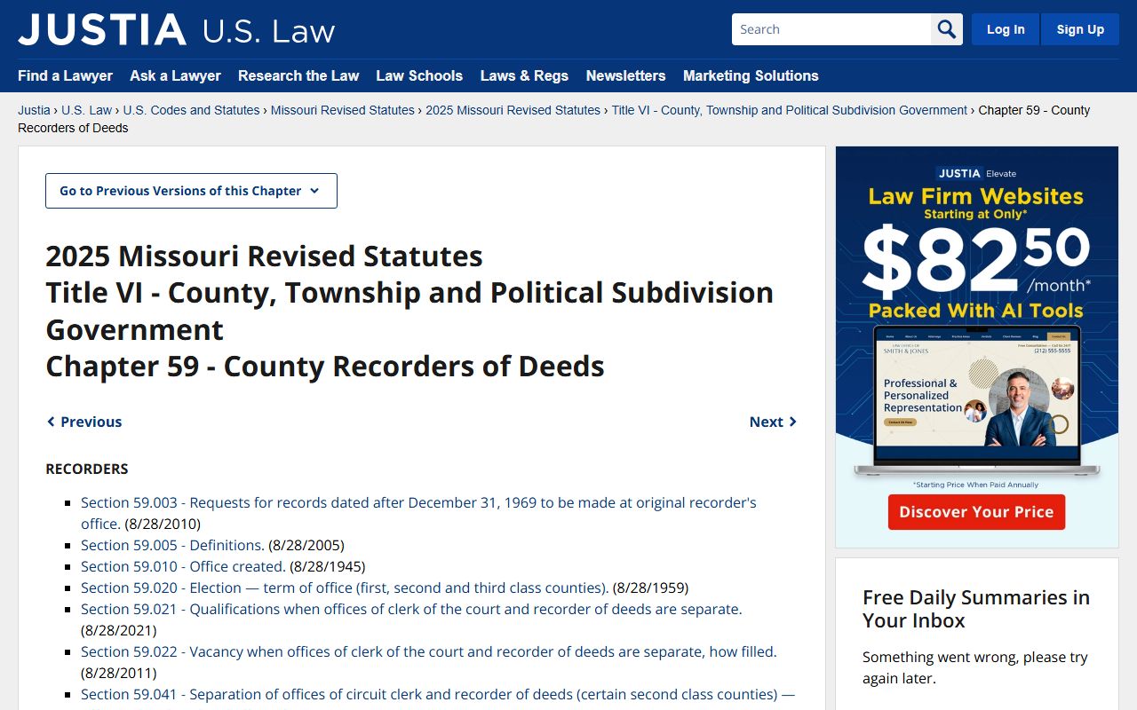 Missouri Revised Statutes Chapter 59 governing property records in Missouri
